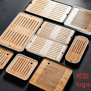Bamboo Tea Tray, small square drain design, water-storage mini Kung Fu tea platform