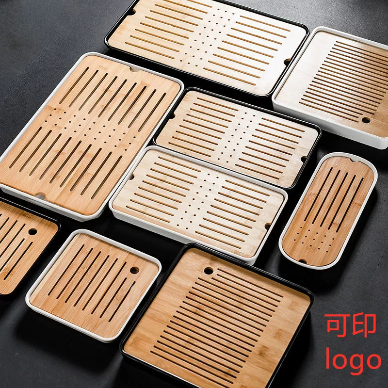 Bamboo Tea Tray, small square drain design, water-storage mini Kung Fu tea platform