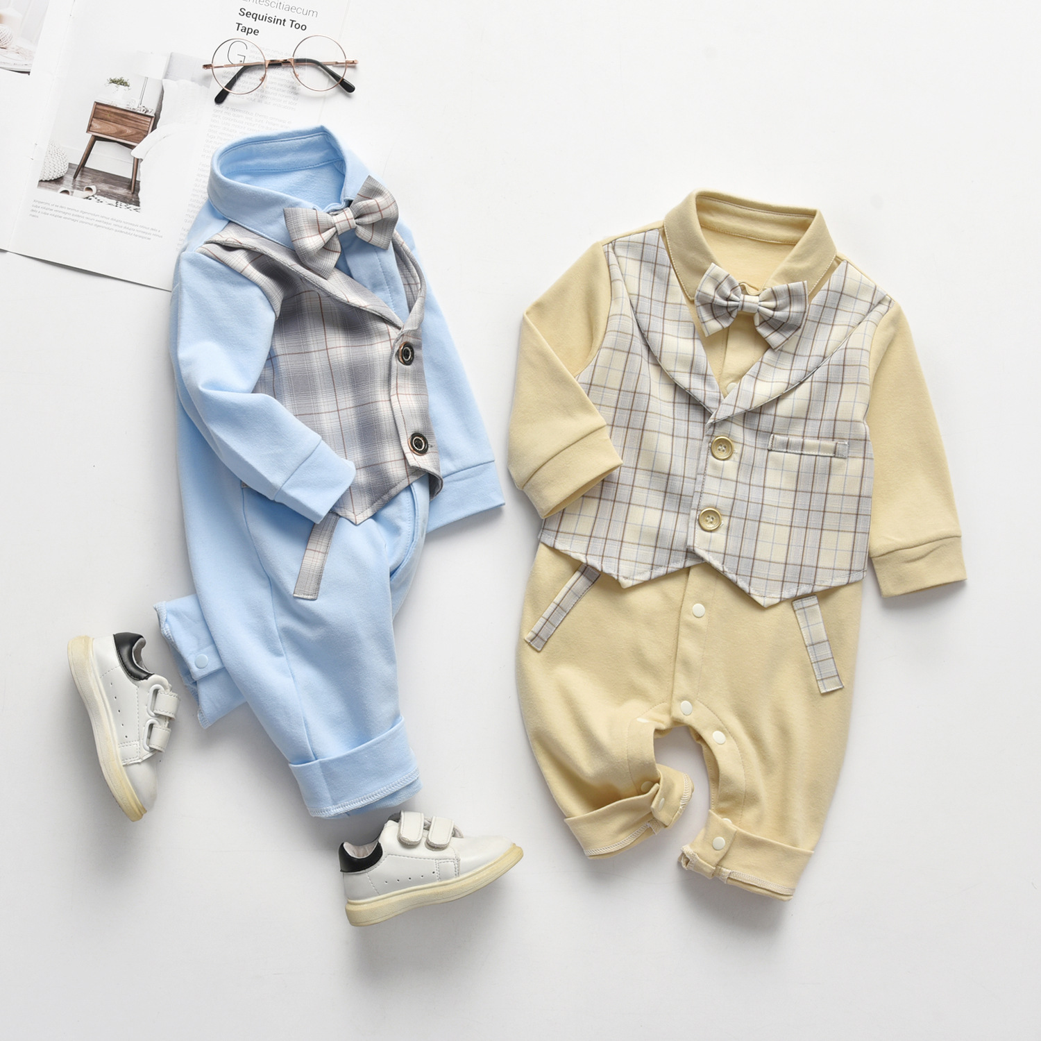 COOLELVES 跨境童装2020秋季新款婴儿连体衣纯棉男童绅士哈衣爬服|ru