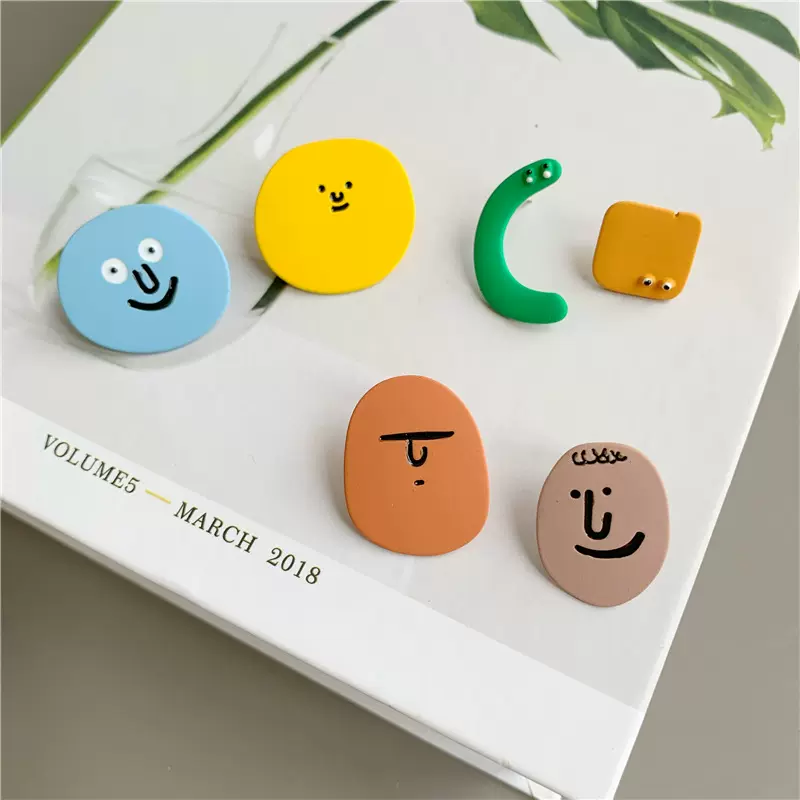 趣味搞鬼人脸耳钉彩色烤漆不掉色s925银针耳饰品可爱超人耳坠耳环