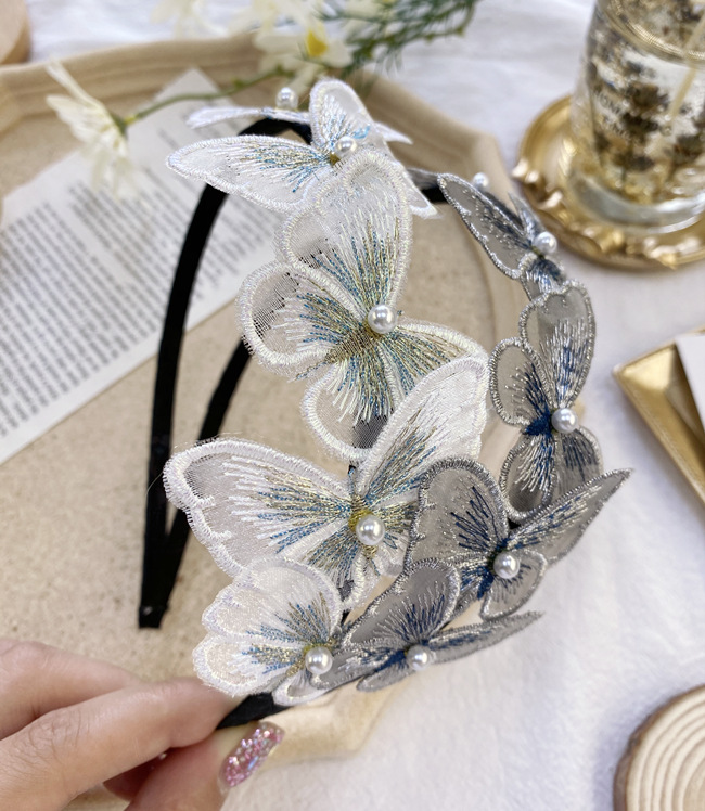 Korea Simulation Butterfly Hair Band Fairy Princess Pearl Rhinestone Fine Edge Hair Hole Lace Anti-skid Headband Women's Hair Hole Wholesale Nihaojewelry display picture 25