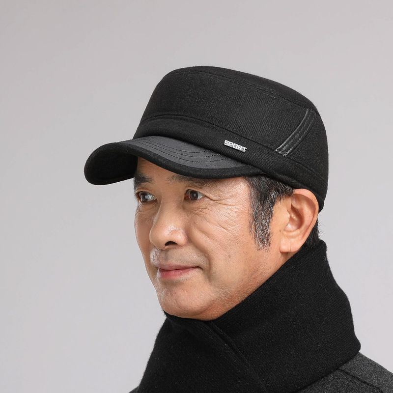 Cappelli da uomo di mezza età in inverno, papà piatto con protezione per le orecchie, anziani per il calore autunnale e invernale, nonno vecchio_voghion.com
