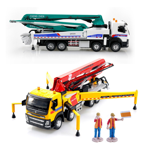 Caipo alloy pump truck model cement pouring engineering vehicle sound and light retractable children's toy car ornaments cross-border wholesale