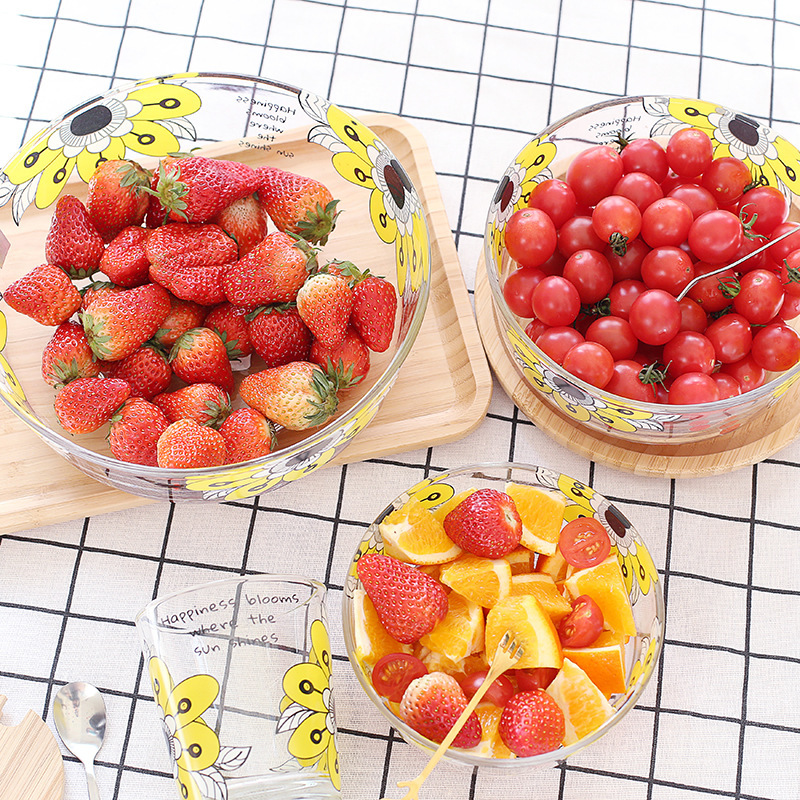 Fruit and Vegetable Salad Bowl ins Internet Celebrity Household Salad Bowl Glass Bowl Factory Direct Fruit Bowl Dessert Bowl
