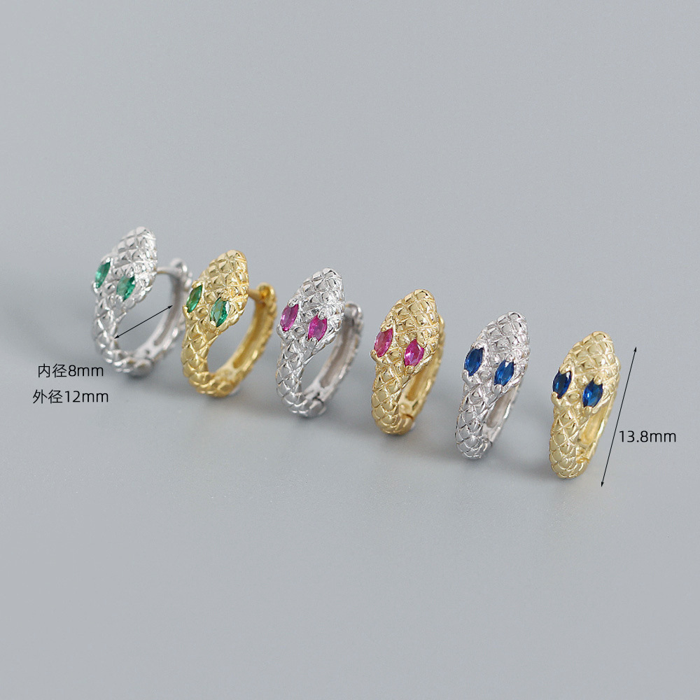 Electroplating Gold Plating Process 1 Pair Silver Zircon Snake Earrings
