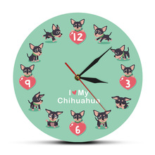 可爱的奇奇瓦胡埃诺卡通墙壁时钟狗狗绿色背景家居装饰艺术宠物钟