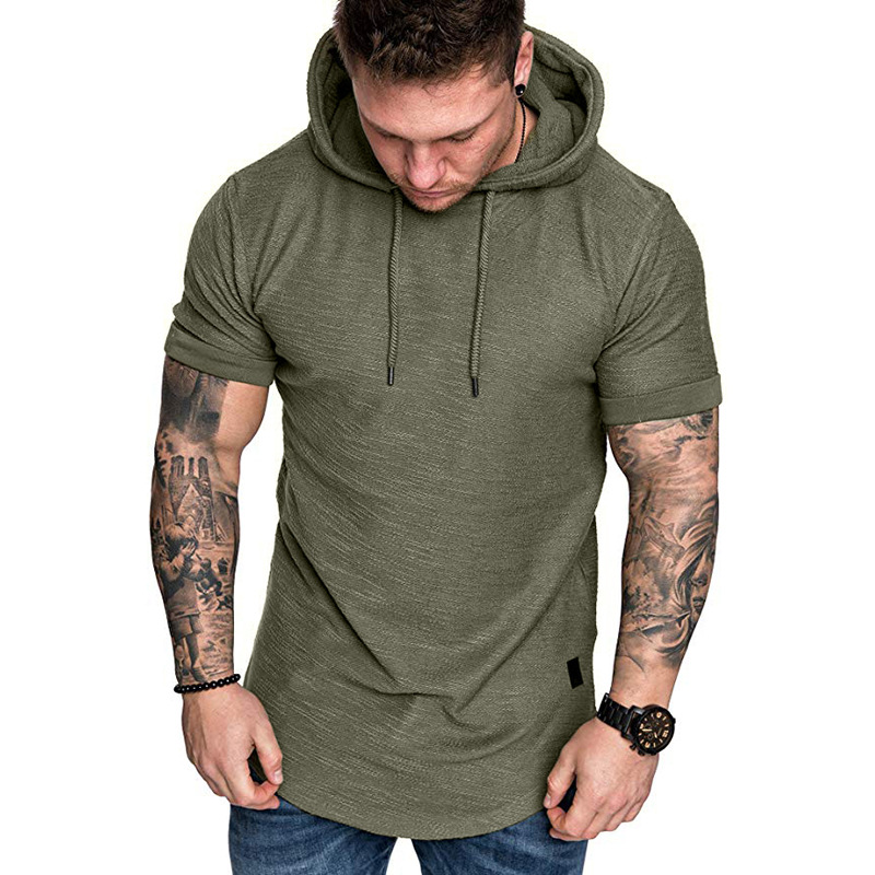 Men'S Pure Slub Cotton Hooded T-Shirt Casual Short Sleeve T-Shirt