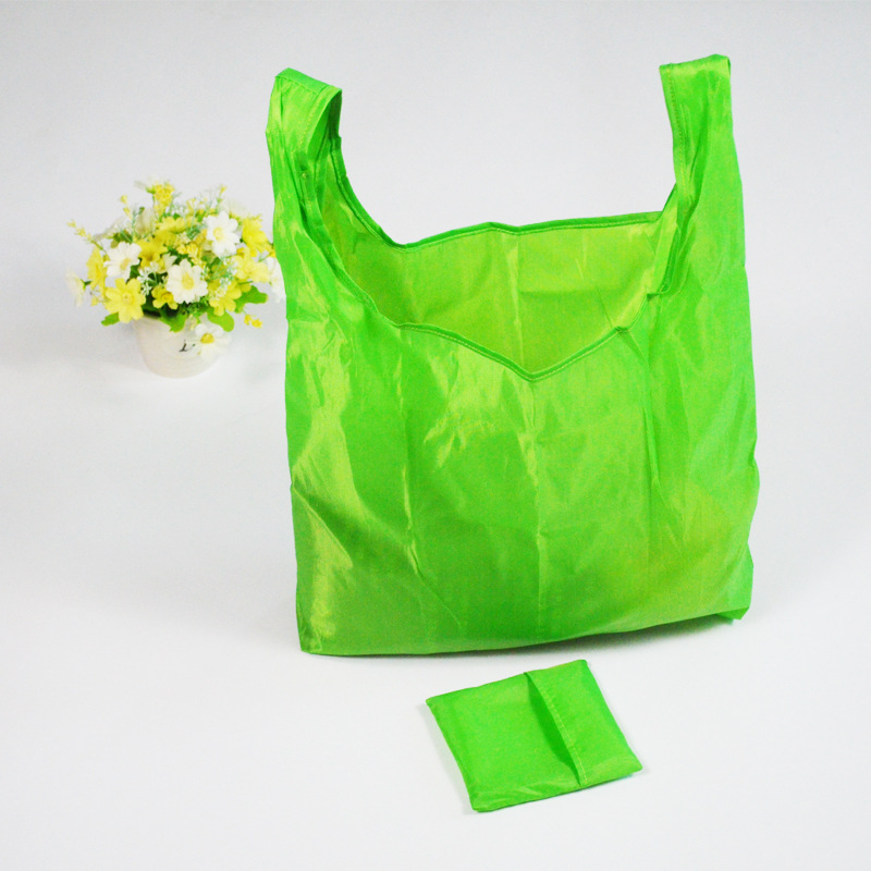 现货210D涤纶布折叠袋便携大容量超市手提袋涤纶布折叠背心袋批发