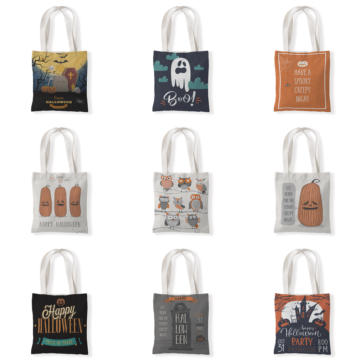 万圣节图案创意帆布材质单肩袋学生手拎包休闲零钱袋百搭女包