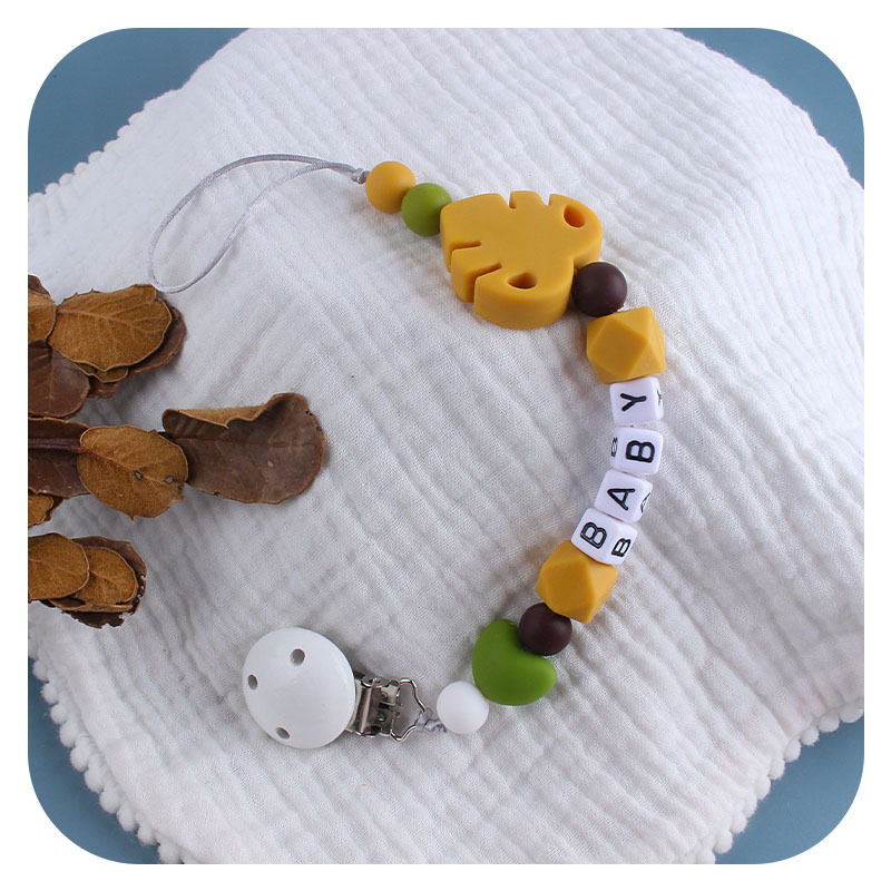 Bebé Hemu chupete clip nombre del bebé calmante hoja de silicona chupete cadena Amazon nueva venta caliente