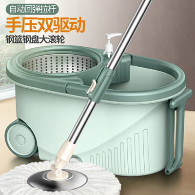 厂家批发定制旋转拖把桶好神拖家用懒人双驱动甩干免手洗墩布拖布