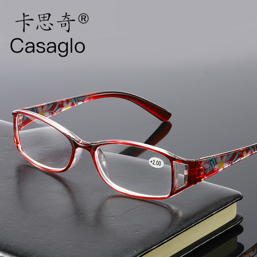 Gorgeous printed reading glasses for women, anti-blue light resin high-definition glasses, fashionable flat glasses for myopia