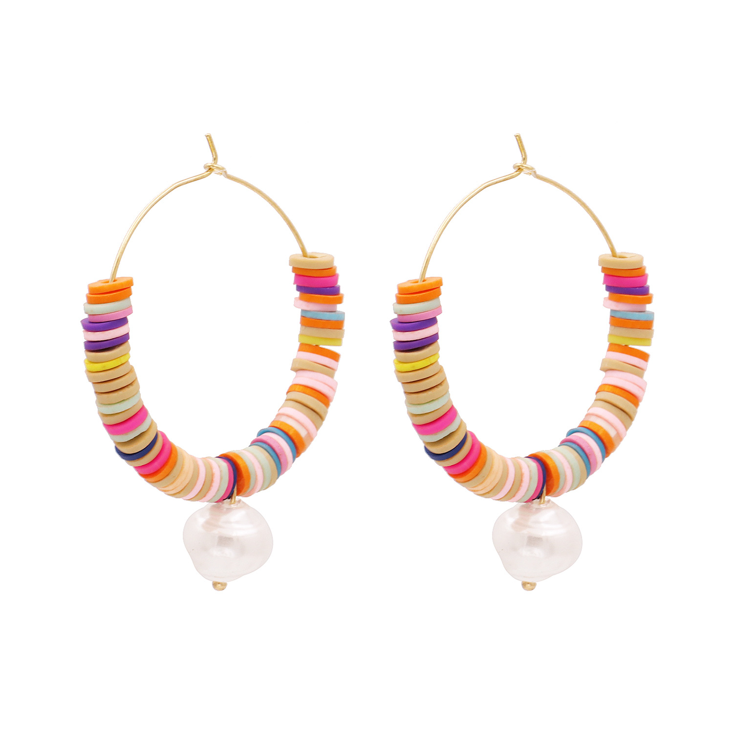 New Fashion Bohemian Drop Pearl Earrings Handmade Rice Beads Large Circle Earrings Wholesale display picture 9