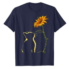 歐美跨境女裝印花上衣亞馬遜 eBay 創意向日葵貓咪短袖T恤女 wish