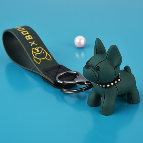 Gold-painted French bulldog dog keychain creative cute cartoon Shiba Inu small pendant for couples' school bags wholesale