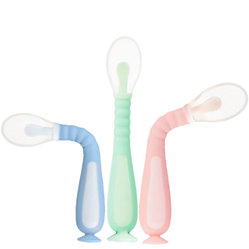 硅胶婴儿扭扭勺宝宝可弯曲训练勺儿童创意辅食餐具360度可折勺