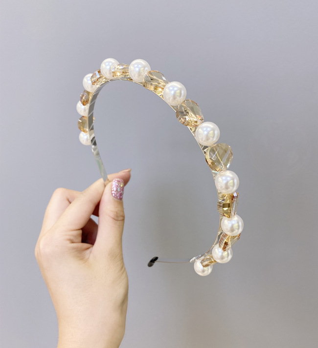 Baroque Pearl Hair Hoop Korean Hand-made Crystal Hair Cave Bride Hair Accessories Thin-edged Headband Wholesale Nihaojewelry display picture 3