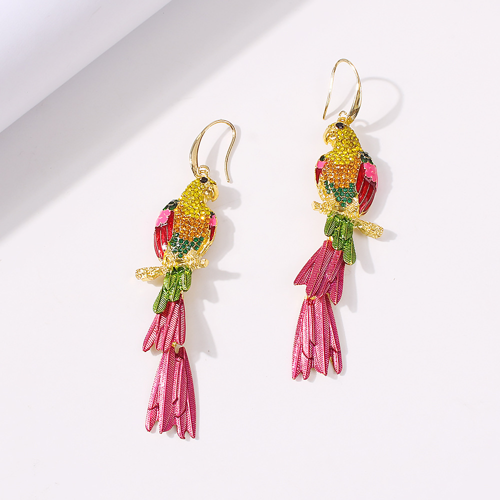 New Fashion Alloy Drop Earrings Creative Geometric Animal Parrot Diamond Earrings display picture 3