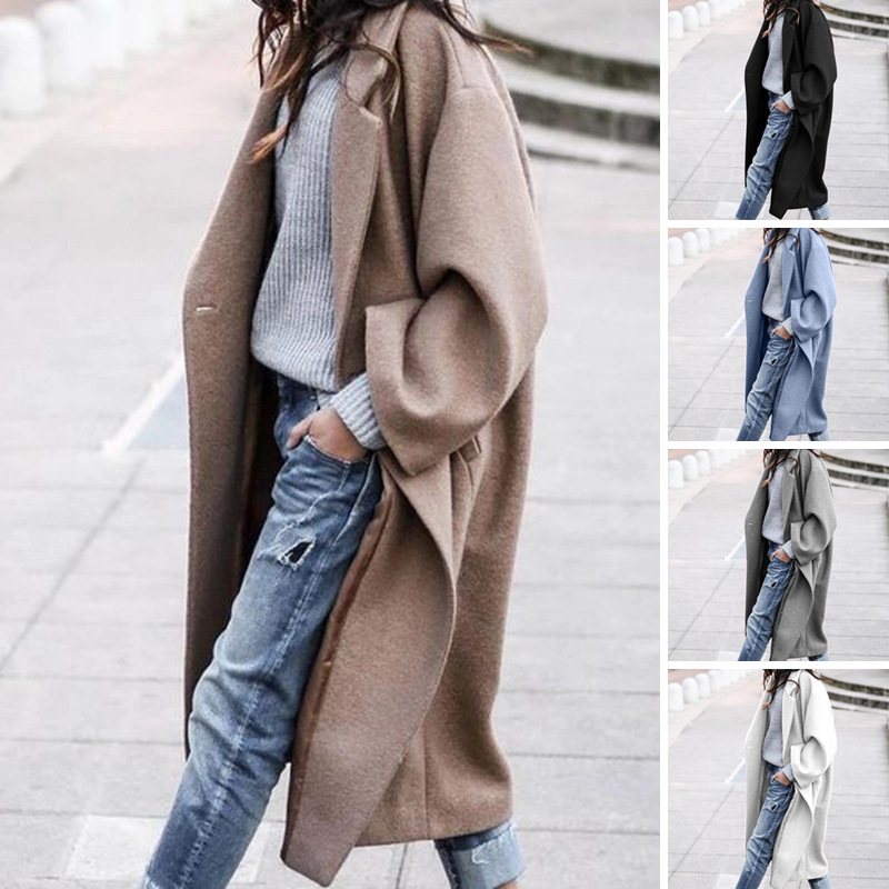 2021 autumn and winter explosion models Europe and America cross-border women's Amazon independent station casual long solid color warm coat