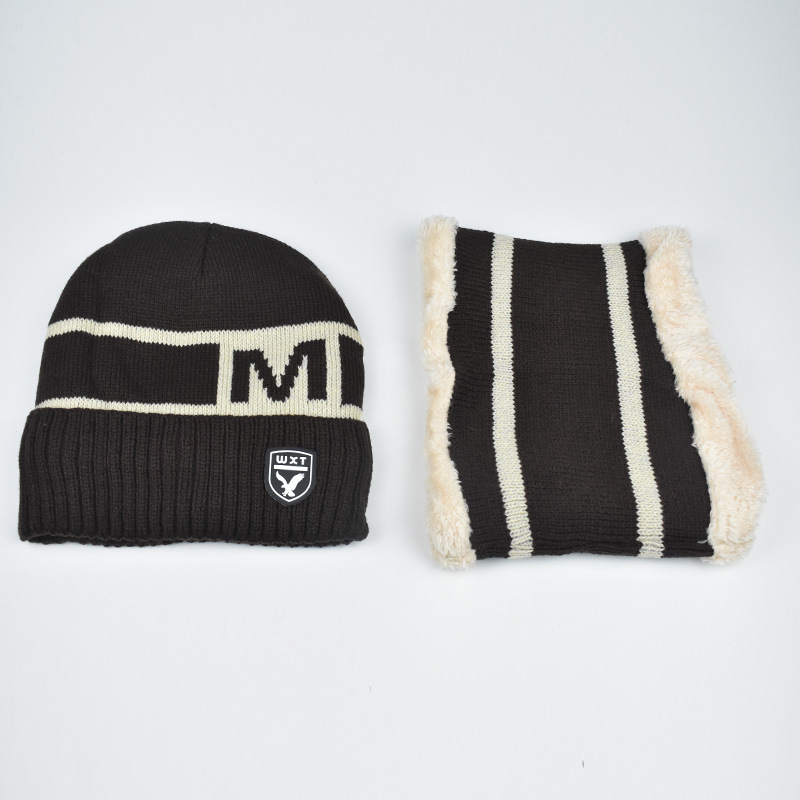 Hombres Otoño e Invierno forro polar de punto sombrero M letra invierno sombrero Jersey sombrero bufanda traje protección de oído cálido sombrero de lana