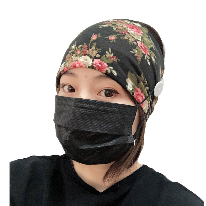 New Fashion Printed Stretch Cloth Mask Anti-leather Button Headband Fitness Yoga Headband display picture 4