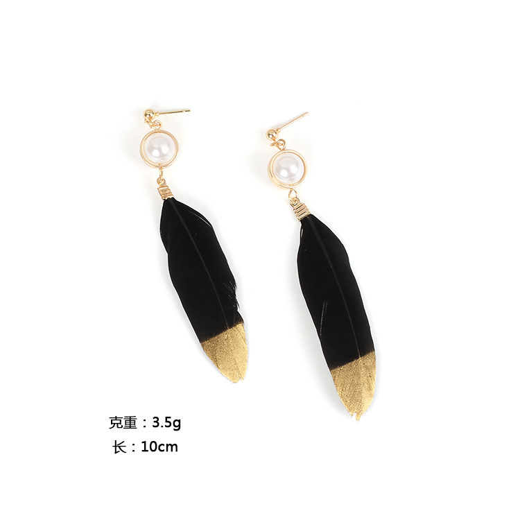 4g Weight Earrings Classification Wedding, Travel, Birthday, Festival Occasion Women'S Gender INS Style Style White, Purple, Red, Green, Yellow, Black Color Fashion Autumn And Winter Tassel Feather Pearl Earrings 无
