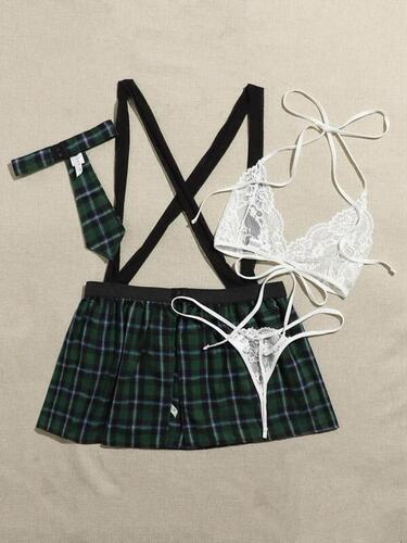 Sexy lingerie, plaid skirt, multi-piece set, COS uniform, student wear, Amazon large size Europe and America