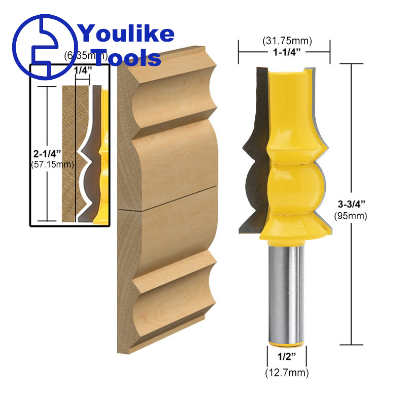 优利可1/2柄钨钢合金3件套扶手刀吊顶线刀踢脚线刀线条刀木工铣刀