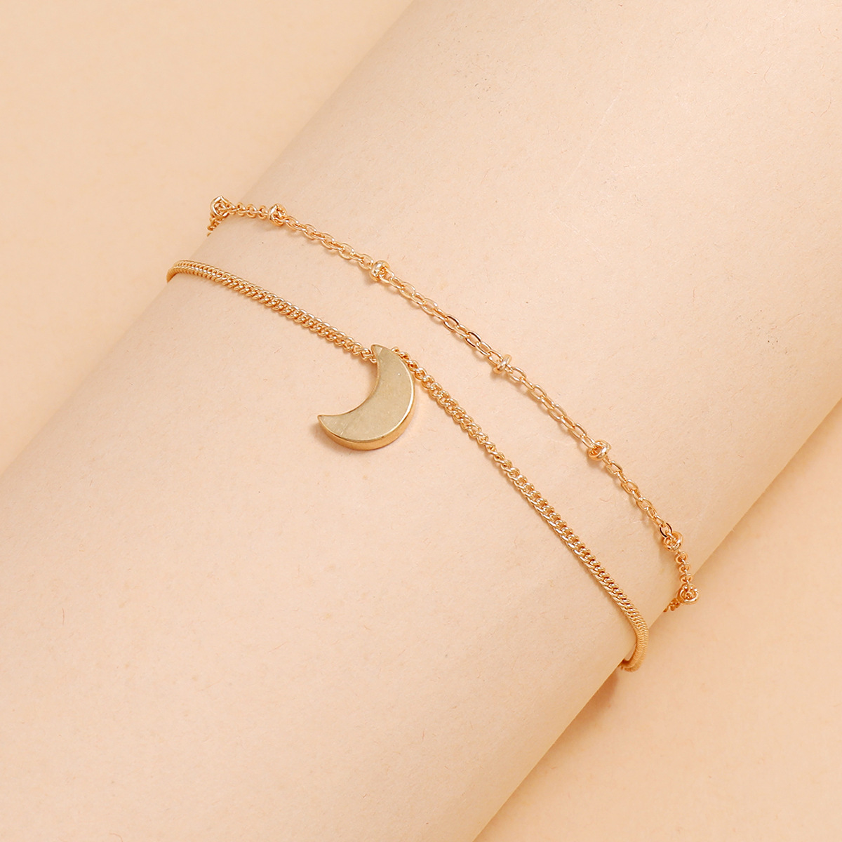 new  simple double-layer  moon crescent pendant anklet