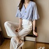 Fashionable summer clothing, shiffon top, shirt, 2021 collection, Korean style, V-neckline, loose fit, western style