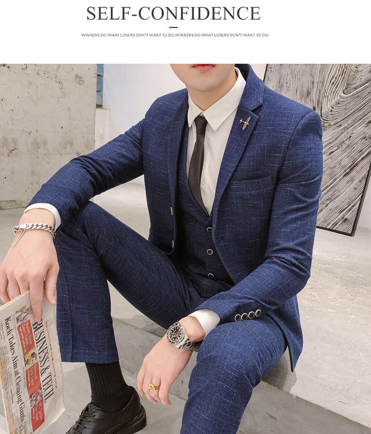1 Spring And Autumn Men's Suit Set Korean Version Slim Fit Trendy Youth Business Formal Wear Handsome Casual Blazer_viptrois.com