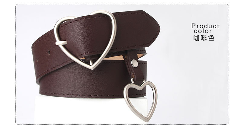 100g Weight Alloy Material Heart Pattern Women'S Gender Basic Style Coffee, White, Red, Camel, Black Color New Love Pin Buckle Belt Simple Fashion All-match Heart-shaped Hanging Decorative Women's Belt Wholesale 6
