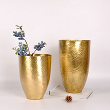 THOHO HOME 家居装饰品摆件意大利轻奢软装饰品 黄铜捶纹花瓶