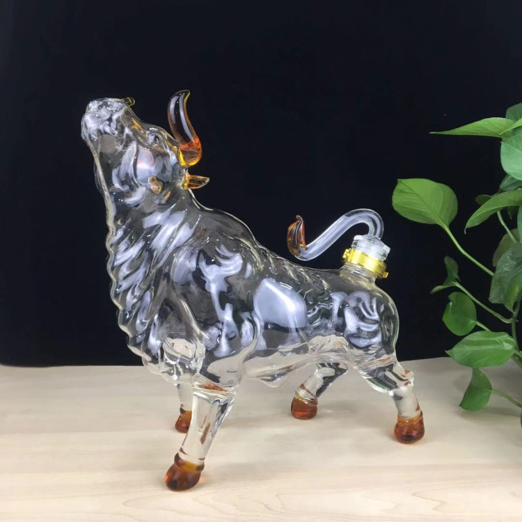 Doce Zodiaco hueco vaca burbuja botella de vino artesanal Toro burbuja medicina botella de vino de vidrio transparente botella de vino extranjero