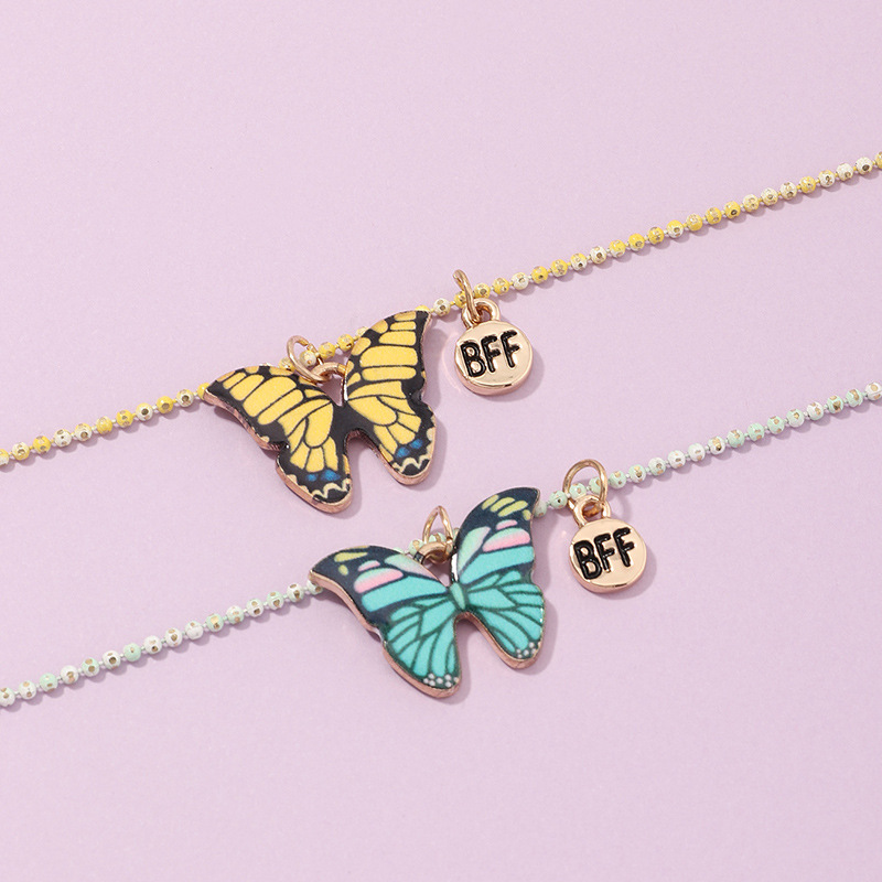 Fashion Color Butterfly Necklace Girls Alloy Drip Oil Color Hip Hop Clavicle Chain Wholesale display picture 7