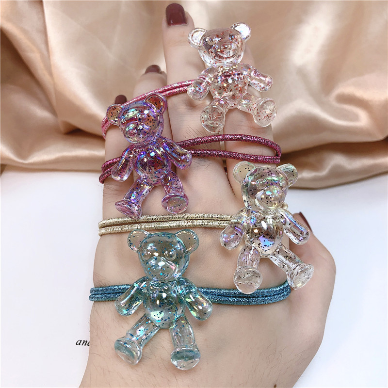 韩版亚克力金粉透明小熊头绳发圈网红少女气质高弹力皮筋发绳发饰|ms