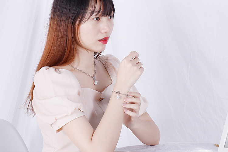 new style diamond ball stainless steel square chain OT buckle necklace bracelet set wholesale Nihaoj