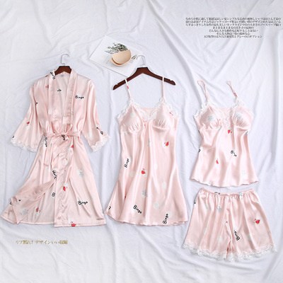 Spring and summer Ladies new pattern sexy pajamas Four piece suit Skin-friendly comfortable Home service package Multicolor Optional