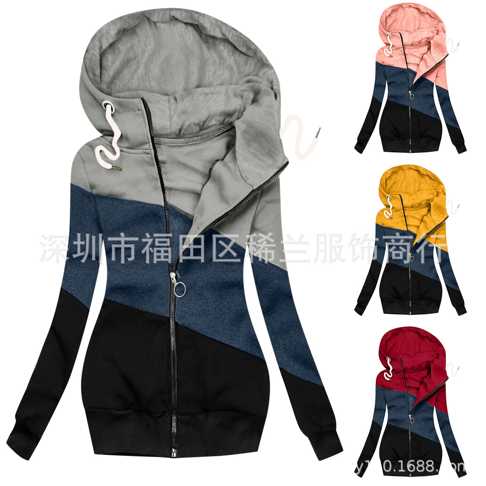 2020跨境ebay速卖通亚马逊外贸爆款卫衣拉链拼色连帽长袖外套|ms