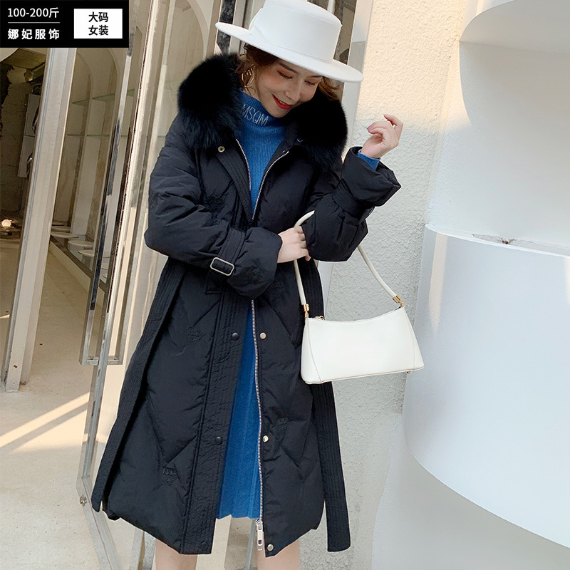 Large Women's wear Cotton Add fertilizer keep warm leisure time Hooded quality Korean Edition thickening Extra large size Show thin Long coat