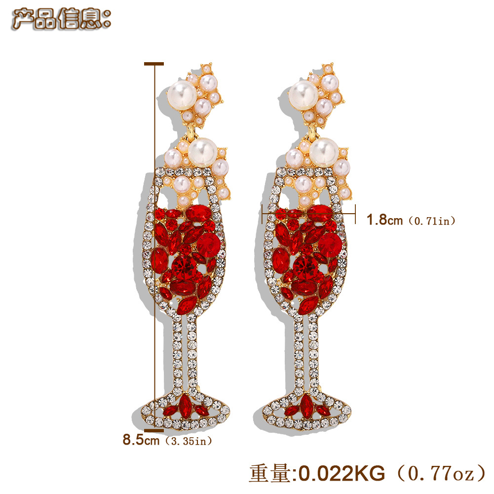 New Wine Glass Earrings Fashion Diamond Earrings Wholesale display picture 1