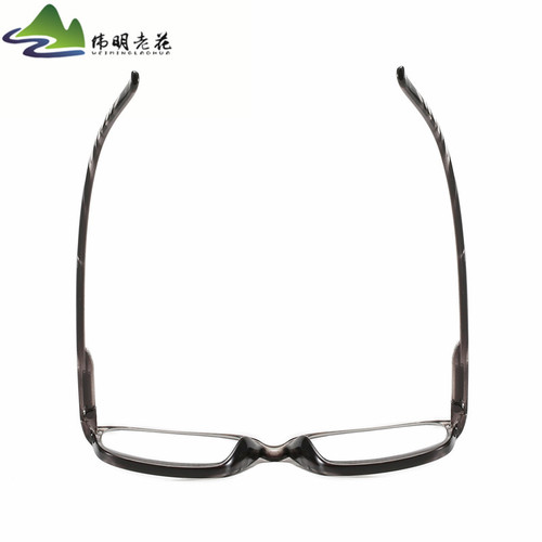 New large-frame gray striped high-prescription reading glasses with resin lenses, 450-600 degrees, spring legs, and plastic frames