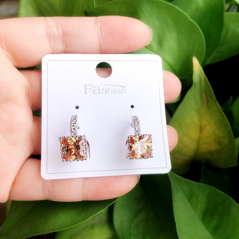 7g Weight Water Plating Gold Plating Process Copper Ear Needle Material White Gold Plated Plating Material 1 Pair Simple Style Square Inlay Copper Artificial Gemstones White Gold Plated Ear Studs