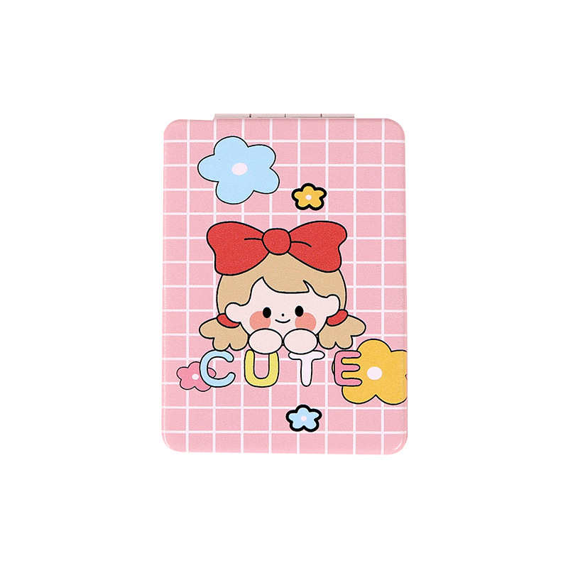 Corazón de una niña pequeño espejo de maquillaje espejo portátil para mujeres espejo plegable de viento encantador espejo doble mini pequeño