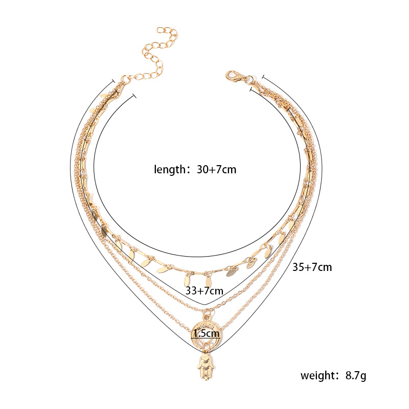 10g Weight Necklace Classification Wedding, Travel Occasion Geometric Pattern Women'S Gender Gold Color Multi-layer Crescent Palm Women's Necklace 11