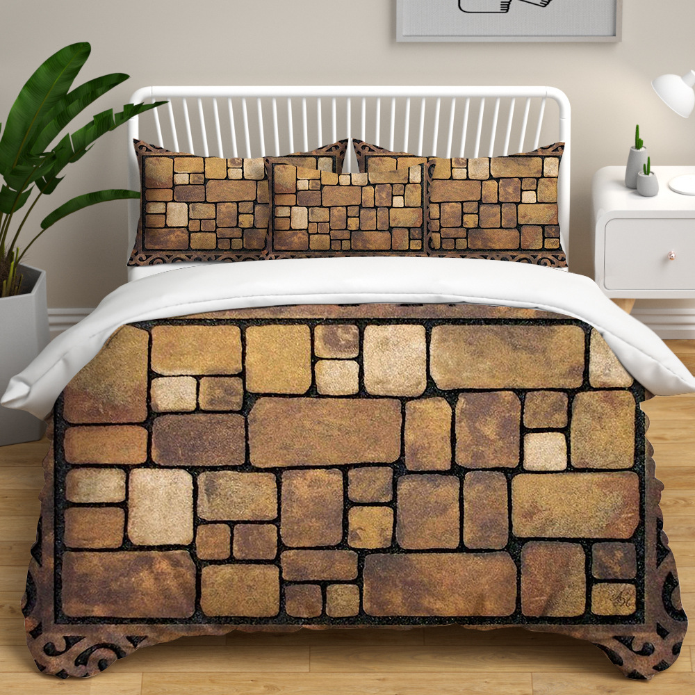 床上用品三件套四件套鹅卵石被套来图定制亚马逊wish热销一件代发