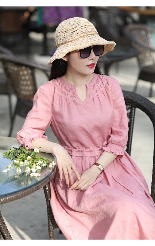 Original/Heart ~ Deep Purple 2020 Spring/Summer New Travel Artistic Linen Dress Robe