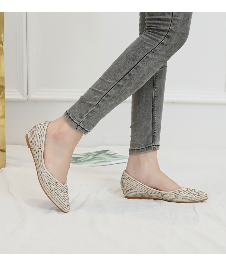 2024 vår/sommar med spetsig grund mun, kvinnors inre förhöjda skor med diamantslutande klackar, bekväma bönaskor, platta skor_voghion.com