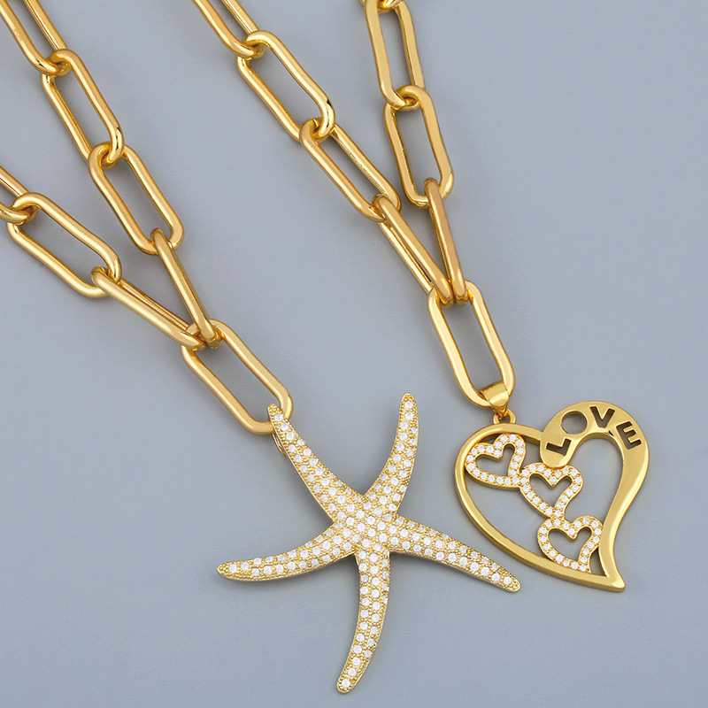 New Copper Thick Chain Love Starfish Pendant Necklace For Women Wholesale display picture 3