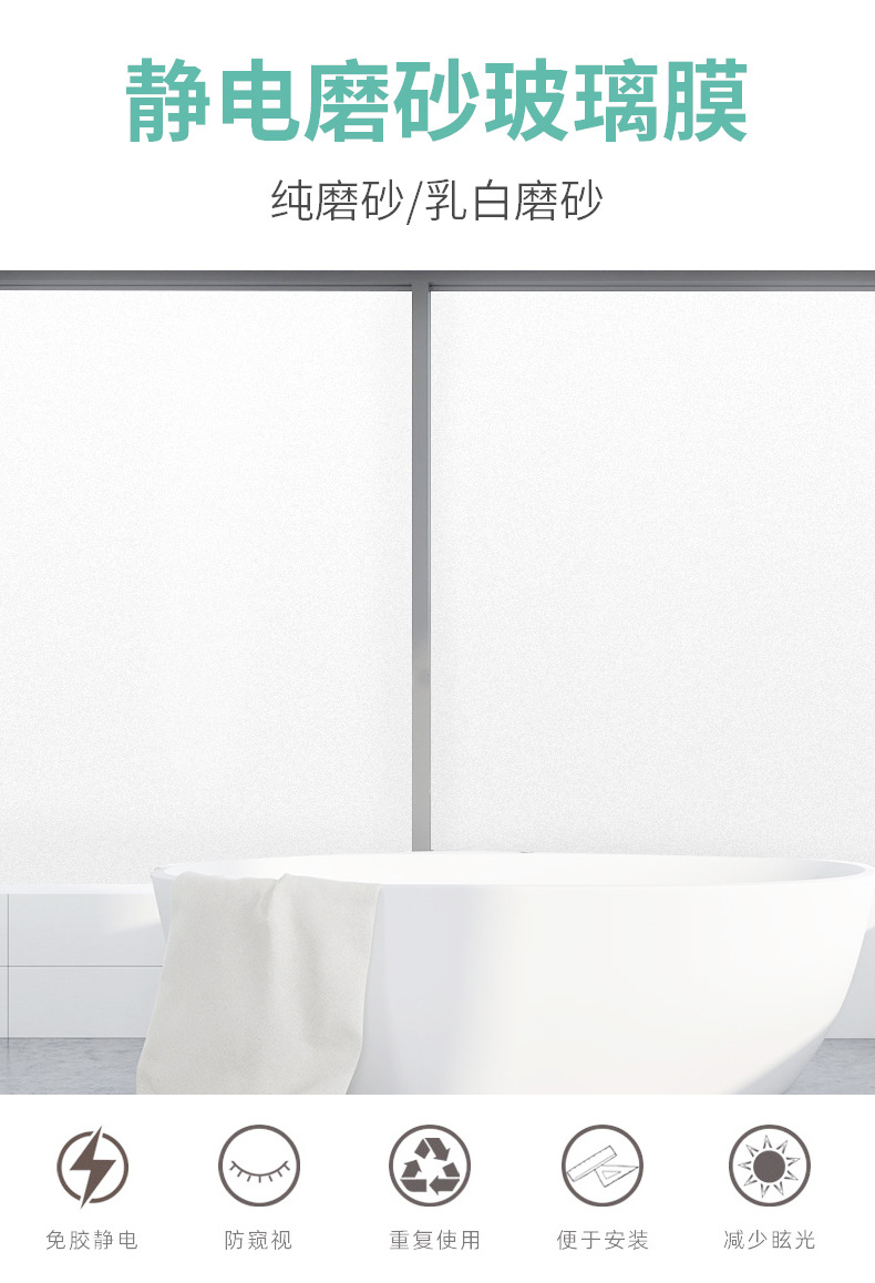 玻璃贴纸隔热膜 窗贴膜 加厚纯磨砂玻璃纸 办公室浴室透光不透明